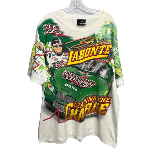Vintage Bobby Labonte All Over Print T-Shirt 2001 White Size Large Double-Sided